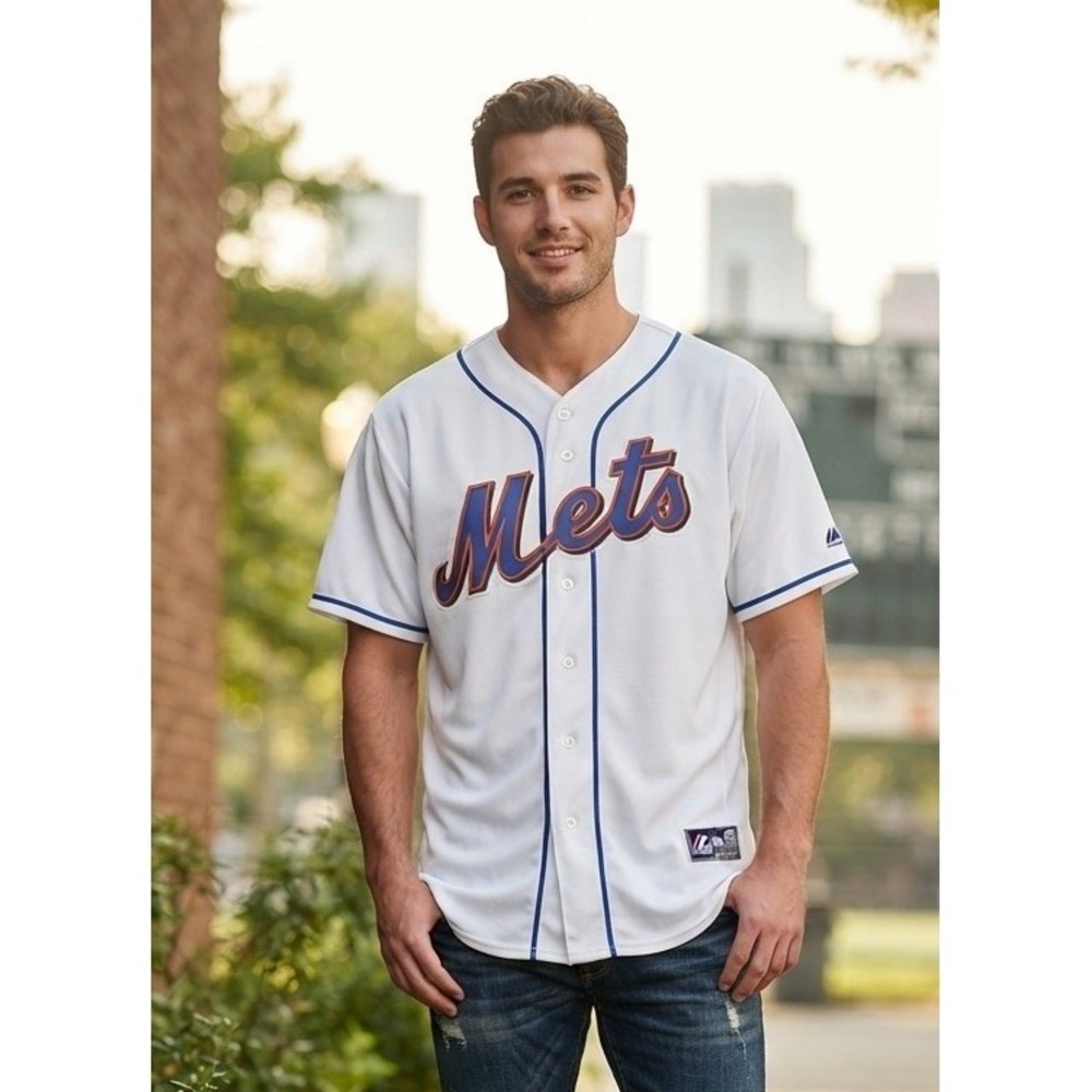 Majestic New York Mets Jason Bay #44 Baseball Jersey Men's XL White Button Front
